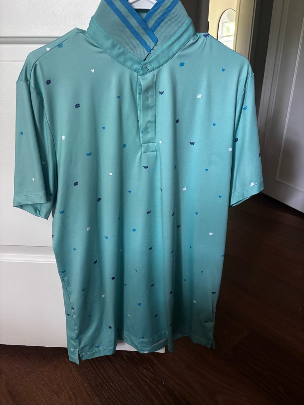 Men's Redvanly Teal Short-Sleeve Polo with Subtle Micro Print